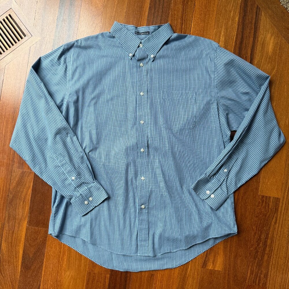 Lands' End Men's Gingham Dress Shirt 17-17.5 -XL